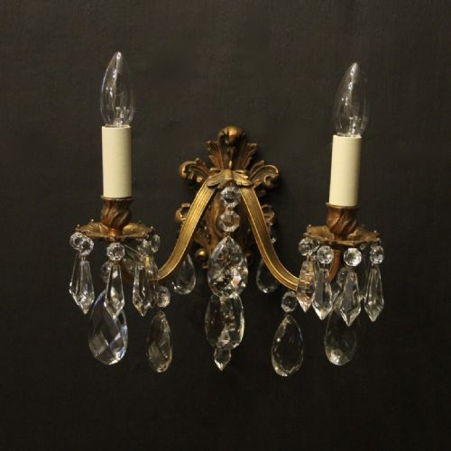 FRENCH PAIR OF GILDED BRONZE TWIN ARM ANTIQUE WALL LIGHTS - ADDITIONAL PHOTO 6