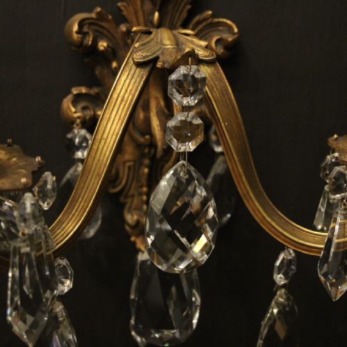 FRENCH PAIR OF GILDED BRONZE TWIN ARM ANTIQUE WALL LIGHTS - ADDITIONAL PHOTO 7