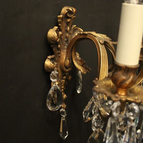 FRENCH PAIR OF GILDED BRONZE TWIN ARM ANTIQUE WALL LIGHTS - ADDITIONAL PHOTO 8