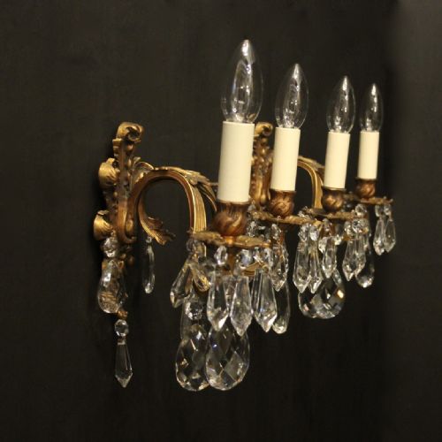 FRENCH PAIR OF GILDED BRONZE TWIN ARM ANTIQUE WALL LIGHTS - ADDITIONAL PHOTO 9