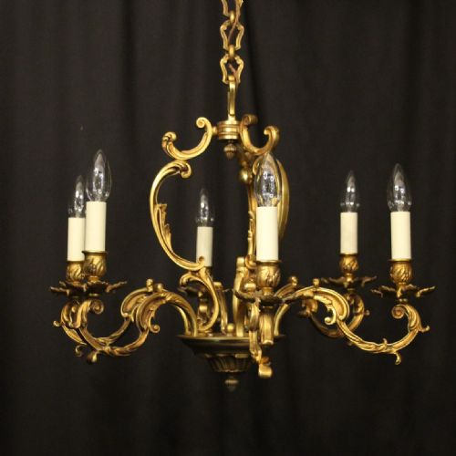 FRENCH GILDED BRONZE 6 LIGHT ANTIQUE CHANDELIER - ADDITIONAL PHOTO 1