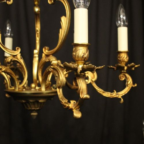 FRENCH GILDED BRONZE 6 LIGHT ANTIQUE CHANDELIER - ADDITIONAL PHOTO 2