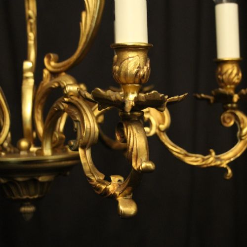 FRENCH GILDED BRONZE 6 LIGHT ANTIQUE CHANDELIER - ADDITIONAL PHOTO 3
