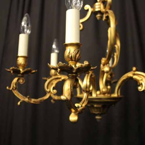 FRENCH GILDED BRONZE 6 LIGHT ANTIQUE CHANDELIER - ADDITIONAL PHOTO 4