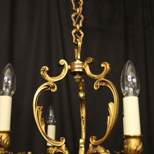 FRENCH GILDED BRONZE 6 LIGHT ANTIQUE CHANDELIER - ADDITIONAL PHOTO 5