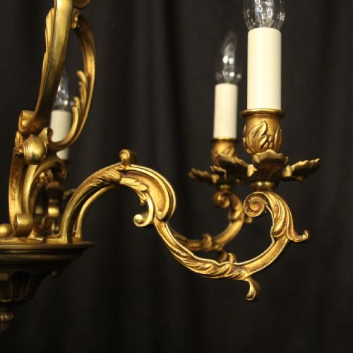 FRENCH GILDED BRONZE 6 LIGHT ANTIQUE CHANDELIER - ADDITIONAL PHOTO 6