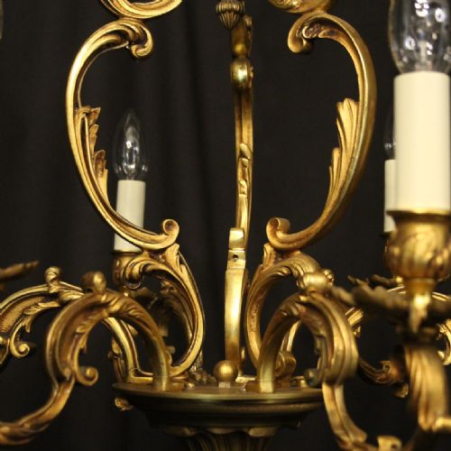 FRENCH GILDED BRONZE 6 LIGHT ANTIQUE CHANDELIER - ADDITIONAL PHOTO 8