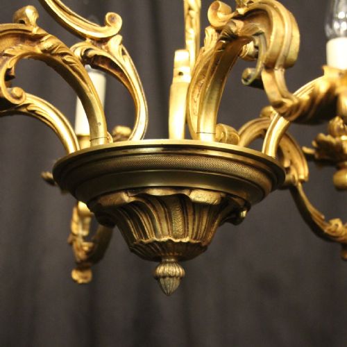 FRENCH GILDED BRONZE 6 LIGHT ANTIQUE CHANDELIER - ADDITIONAL PHOTO 9