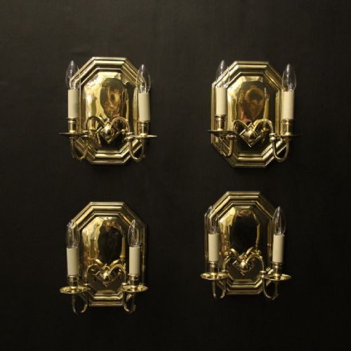 english set of 4 brass twin arm antique lights - CATEGORY: ANTIQUE LIGHTING - DATED 1920
