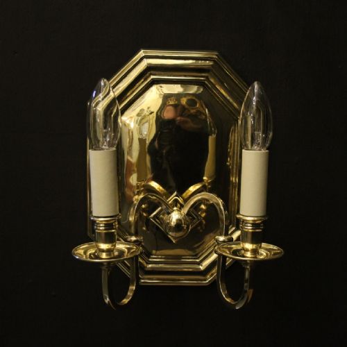 ENGLISH SET OF 4 BRASS TWIN ARM ANTIQUE LIGHTS - ADDITIONAL PHOTO 1