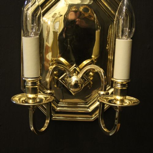ENGLISH SET OF 4 BRASS TWIN ARM ANTIQUE LIGHTS - ADDITIONAL PHOTO 2