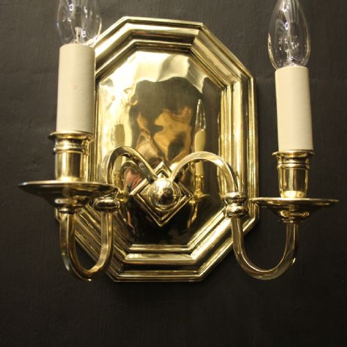 ENGLISH SET OF 4 BRASS TWIN ARM ANTIQUE LIGHTS - ADDITIONAL PHOTO 3