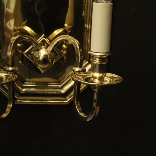 ENGLISH SET OF 4 BRASS TWIN ARM ANTIQUE LIGHTS - ADDITIONAL PHOTO 5