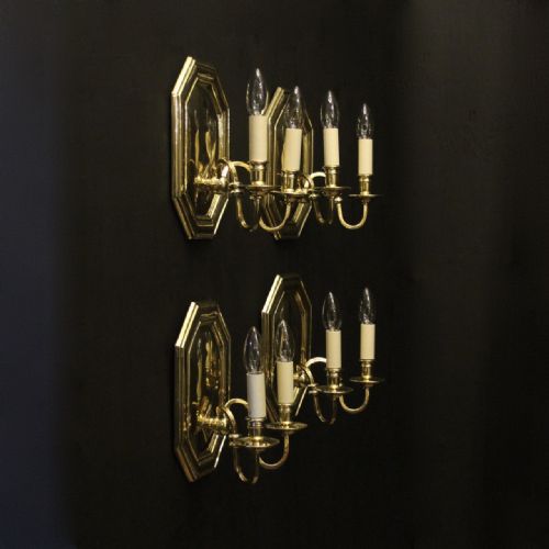 ENGLISH SET OF 4 BRASS TWIN ARM ANTIQUE LIGHTS - ADDITIONAL PHOTO 8