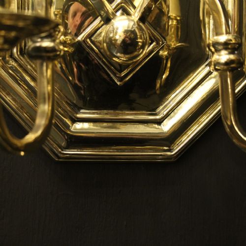 ENGLISH SET OF 4 BRASS TWIN ARM ANTIQUE LIGHTS - ADDITIONAL PHOTO 9