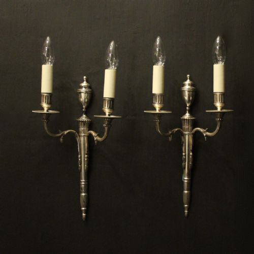 french pair of silver gilded antique wall lights - CATEGORY: ANTIQUE LIGHTING - DATED 1920