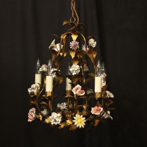 italian florentine 5 light antique chandelier - CATEGORY: ANTIQUE LIGHTING - DATED 1930