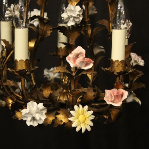 ITALIAN FLORENTINE 5 LIGHT ANTIQUE CHANDELIER - ADDITIONAL PHOTO 2