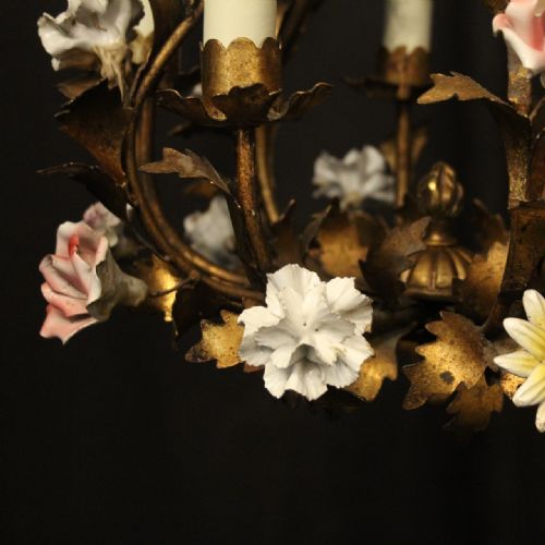 ITALIAN FLORENTINE 5 LIGHT ANTIQUE CHANDELIER - ADDITIONAL PHOTO 4