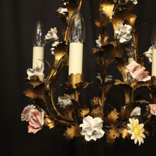 ITALIAN FLORENTINE 5 LIGHT ANTIQUE CHANDELIER - ADDITIONAL PHOTO 5