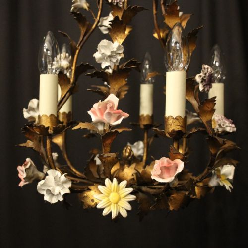 ITALIAN FLORENTINE 5 LIGHT ANTIQUE CHANDELIER - ADDITIONAL PHOTO 7