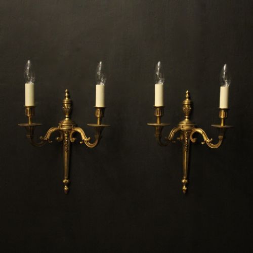french pair of gilded twin arm antique wall lights - CATEGORY: ANTIQUE LIGHTING - DATED 1930