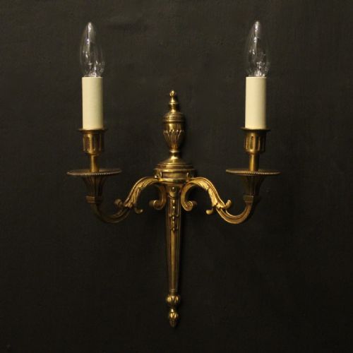 FRENCH PAIR OF GILDED TWIN ARM ANTIQUE WALL LIGHTS - ADDITIONAL PHOTO 1