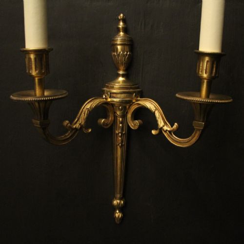 FRENCH PAIR OF GILDED TWIN ARM ANTIQUE WALL LIGHTS - ADDITIONAL PHOTO 2