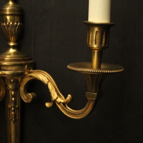 FRENCH PAIR OF GILDED TWIN ARM ANTIQUE WALL LIGHTS - ADDITIONAL PHOTO 3