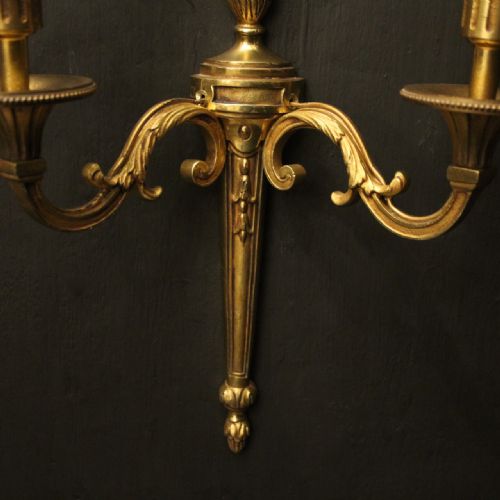 FRENCH PAIR OF GILDED TWIN ARM ANTIQUE WALL LIGHTS - ADDITIONAL PHOTO 4