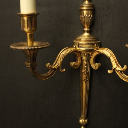 FRENCH PAIR OF GILDED TWIN ARM ANTIQUE WALL LIGHTS - ADDITIONAL PHOTO 5