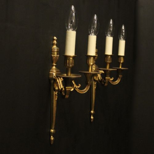 FRENCH PAIR OF GILDED TWIN ARM ANTIQUE WALL LIGHTS - ADDITIONAL PHOTO 9