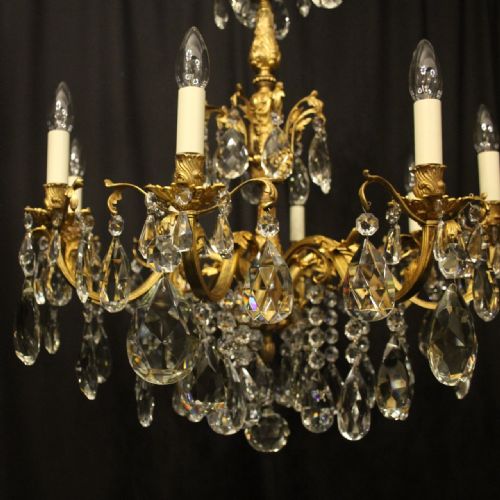 ITALIAN 8 LIGHT GILDED BRONZE CRYSTAL ANTIQUE CHANDELIER - ADDITIONAL PHOTO 1