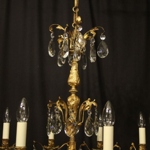 ITALIAN 8 LIGHT GILDED BRONZE CRYSTAL ANTIQUE CHANDELIER - ADDITIONAL PHOTO 4