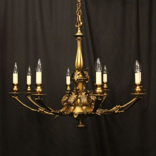french gilded bronze 8 light antique chandelier - CATEGORY: ANTIQUE LIGHTING - DATED 1920