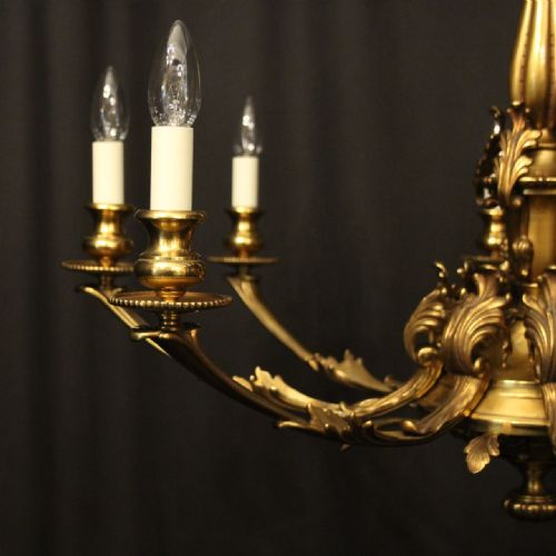 FRENCH GILDED BRONZE 8 LIGHT ANTIQUE CHANDELIER - ADDITIONAL PHOTO 2