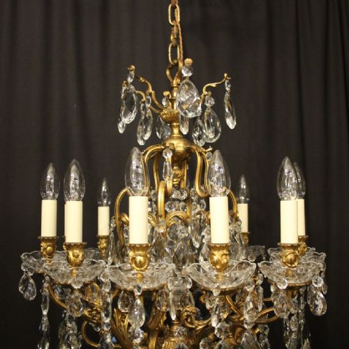 FRENCH GILDED BRONZE CRYSTAL 12 LIGHT ANTIQUE CHANDELIER - ADDITIONAL PHOTO 1