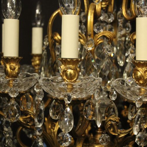 FRENCH GILDED BRONZE CRYSTAL 12 LIGHT ANTIQUE CHANDELIER - ADDITIONAL PHOTO 3