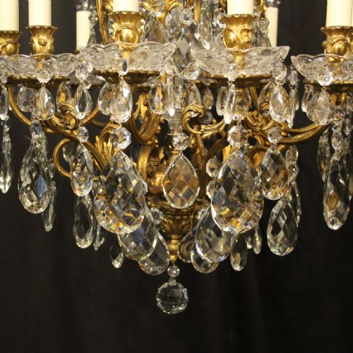 FRENCH GILDED BRONZE CRYSTAL 12 LIGHT ANTIQUE CHANDELIER - ADDITIONAL PHOTO 4