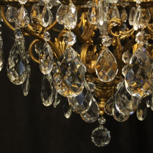 FRENCH GILDED BRONZE CRYSTAL 12 LIGHT ANTIQUE CHANDELIER - ADDITIONAL PHOTO 5
