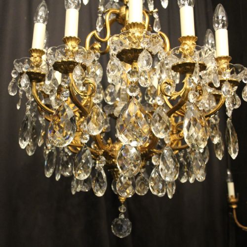 FRENCH GILDED BRONZE CRYSTAL 12 LIGHT ANTIQUE CHANDELIER - ADDITIONAL PHOTO 6
