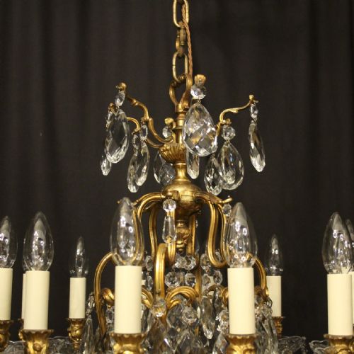 FRENCH GILDED BRONZE CRYSTAL 12 LIGHT ANTIQUE CHANDELIER - ADDITIONAL PHOTO 7