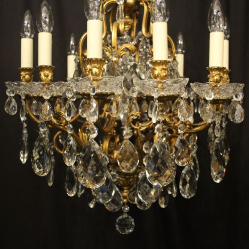 FRENCH GILDED BRONZE CRYSTAL 12 LIGHT ANTIQUE CHANDELIER - ADDITIONAL PHOTO 9