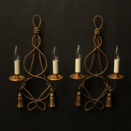 french pair of rope gilded antique wall lights - CATEGORY: ANTIQUE LIGHTING - DATED 1930