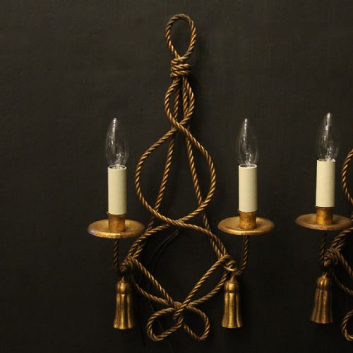 FRENCH PAIR OF ROPE GILDED ANTIQUE WALL LIGHTS - ADDITIONAL PHOTO 1