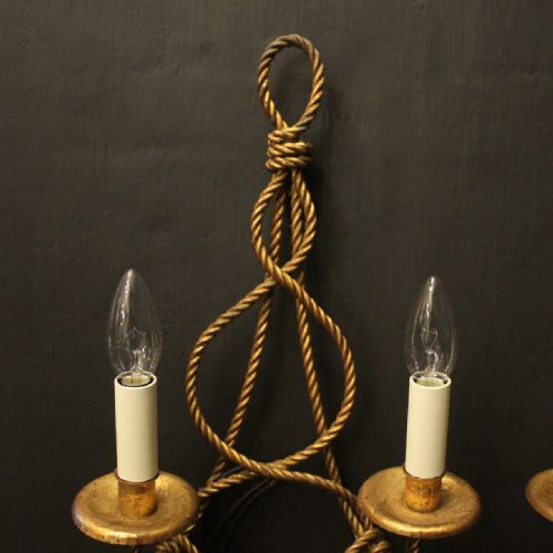FRENCH PAIR OF ROPE GILDED ANTIQUE WALL LIGHTS - ADDITIONAL PHOTO 2