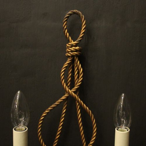 FRENCH PAIR OF ROPE GILDED ANTIQUE WALL LIGHTS - ADDITIONAL PHOTO 3