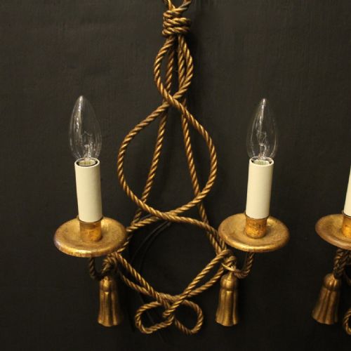 FRENCH PAIR OF ROPE GILDED ANTIQUE WALL LIGHTS - ADDITIONAL PHOTO 5