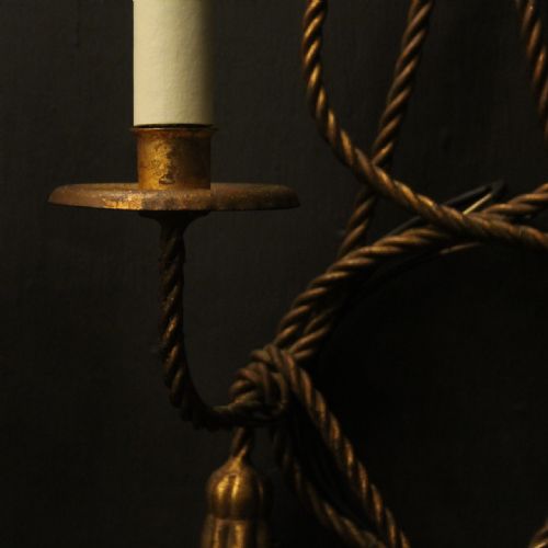 FRENCH PAIR OF ROPE GILDED ANTIQUE WALL LIGHTS - ADDITIONAL PHOTO 6