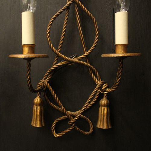 FRENCH PAIR OF ROPE GILDED ANTIQUE WALL LIGHTS - ADDITIONAL PHOTO 8